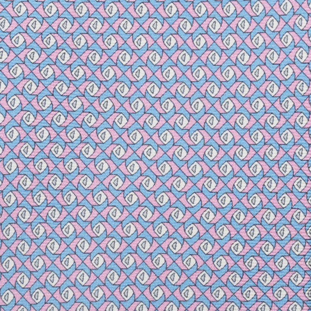 3-Fold Silk Tie, Geometric Pattern, Light Blue Pink - JC059628_1