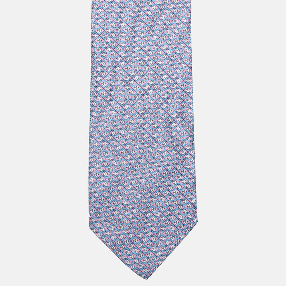 3-Fold Silk Tie, Geometric Pattern, Light Blue Pink - JC059628_1