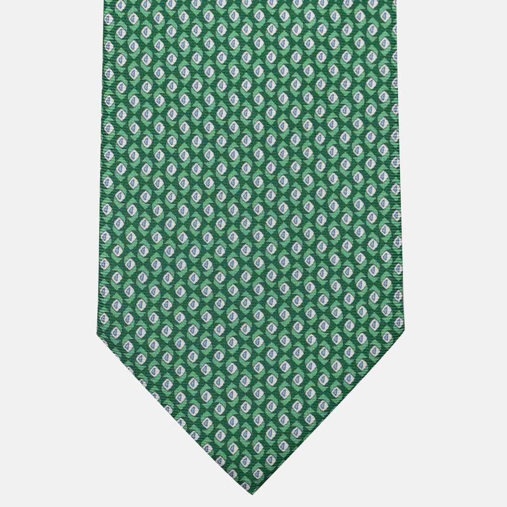 3-Fold Silk Tie, Geometric Pattern, Green - JC059628_2