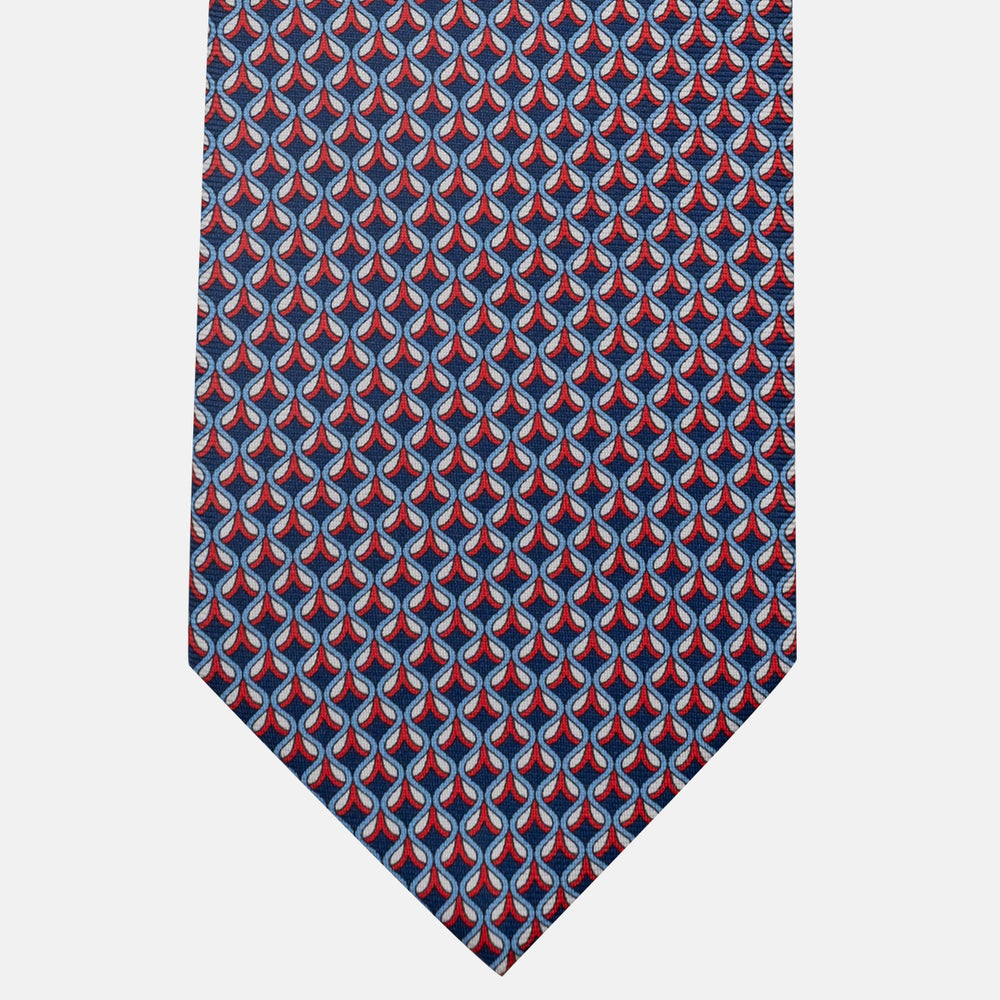 3-Fold Silk Tie, Geometric Pattern, Blue and Red - JC059630_1