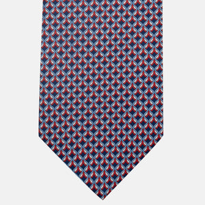 3-Fold Silk Tie, Geometric Pattern, Blue and Red - JC059630_1