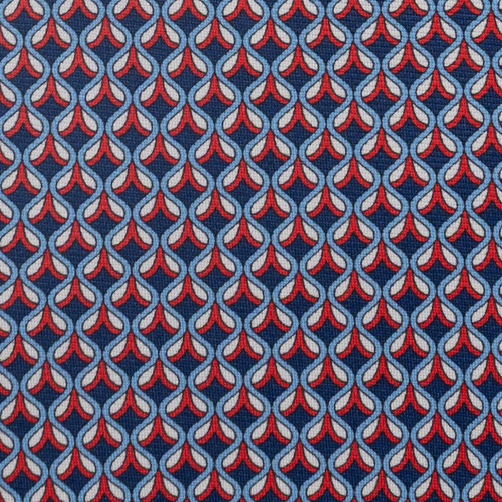3-Fold Silk Tie, Geometric Pattern, Blue and Red - JC059630_1