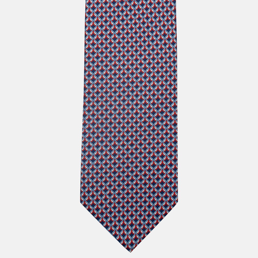 3-Fold Silk Tie, Geometric Pattern, Blue and Red - JC059630_1