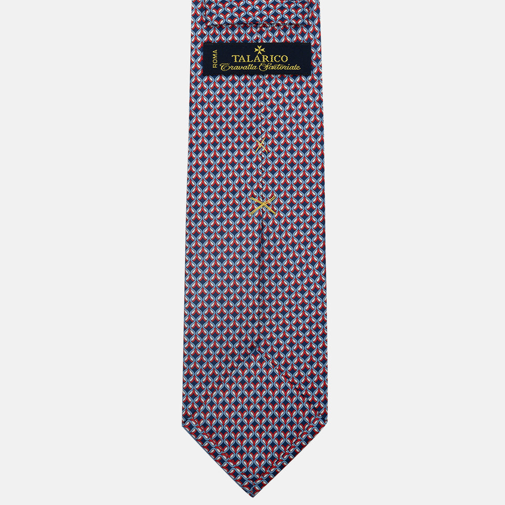 3-Fold Silk Tie, Geometric Pattern, Blue and Red - JC059630_1