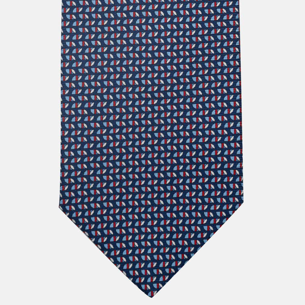 3-Fold Silk Tie, Micro Pattern, Blue and Red - JC059631_1
