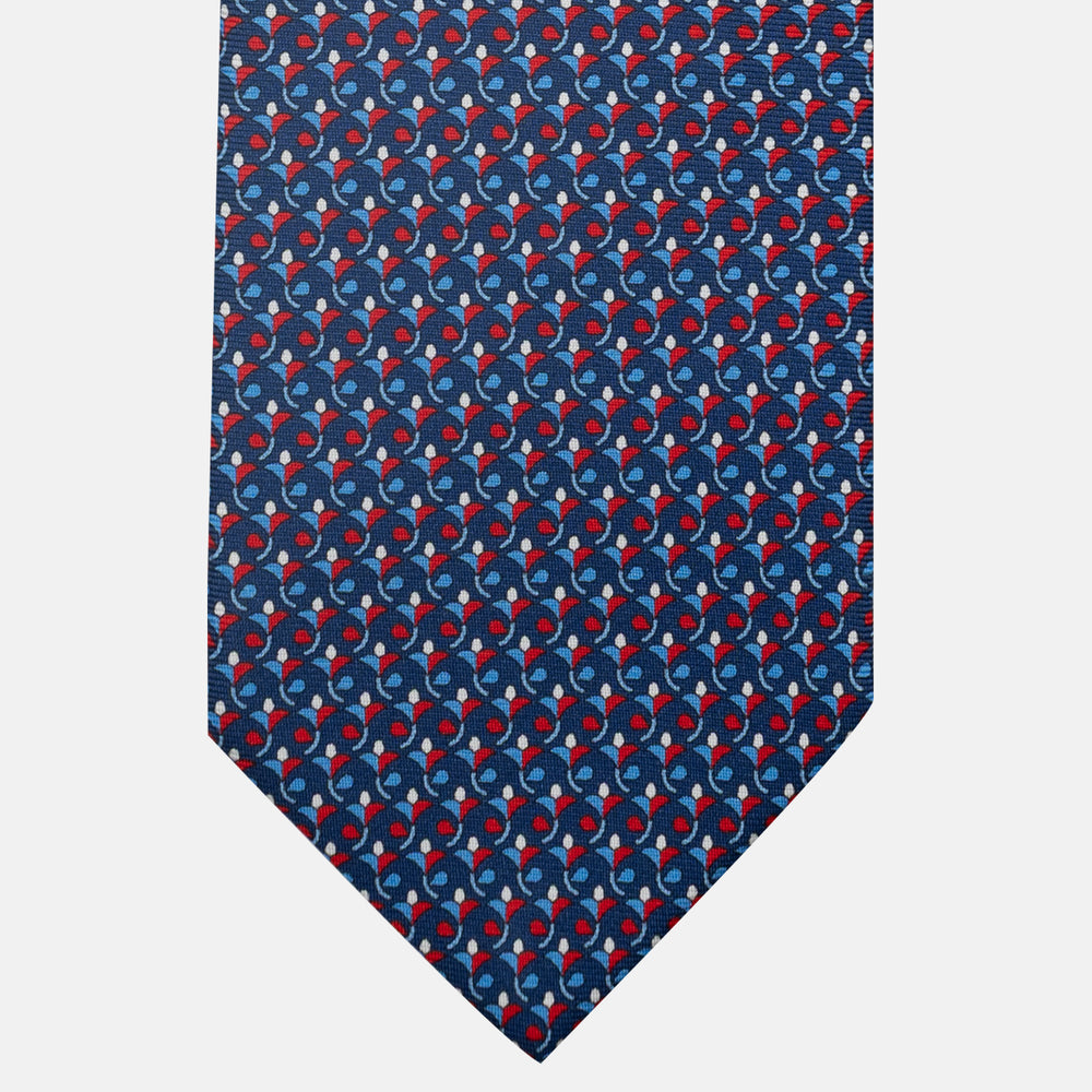 3-Fold Silk Tie, Floral Pattern, Blue and Red - JC060094_1