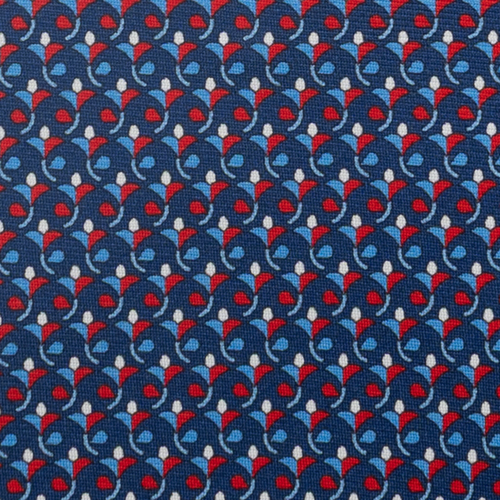 3-Fold Silk Tie, Floral Pattern, Blue and Red - JC060094_1