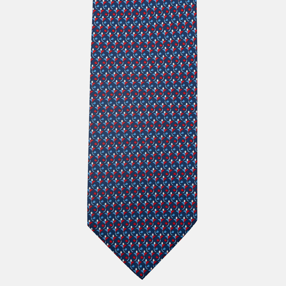 3-Fold Silk Tie, Floral Pattern, Blue and Red - JC060094_1