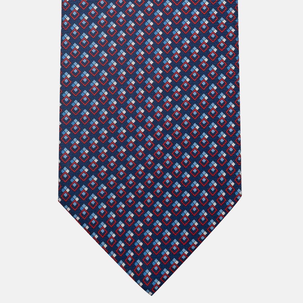 3-Fold Silk Tie, Micro Pattern, Blue and Red - JC060095_1