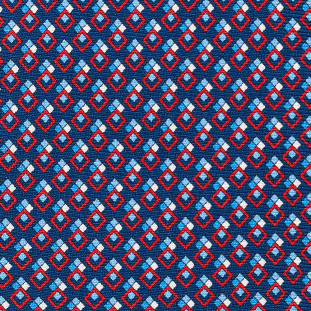 Cravatta 3 pieghe in Seta, Fantasia Geometrica, Blu Rosso - JC060095_1 T