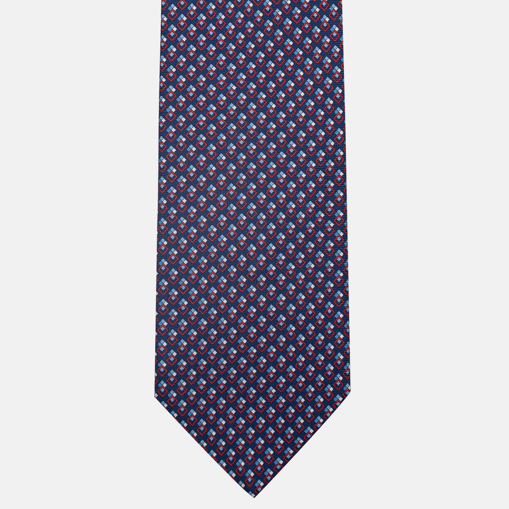 3-Fold Silk Tie, Micro Pattern, Blue and Red - JC060095_1