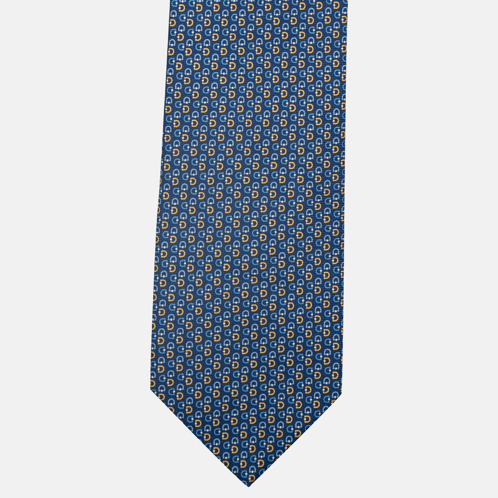 3-Fold Silk Tie, Micro Pattern, Blue and Yellow - JC060099_4