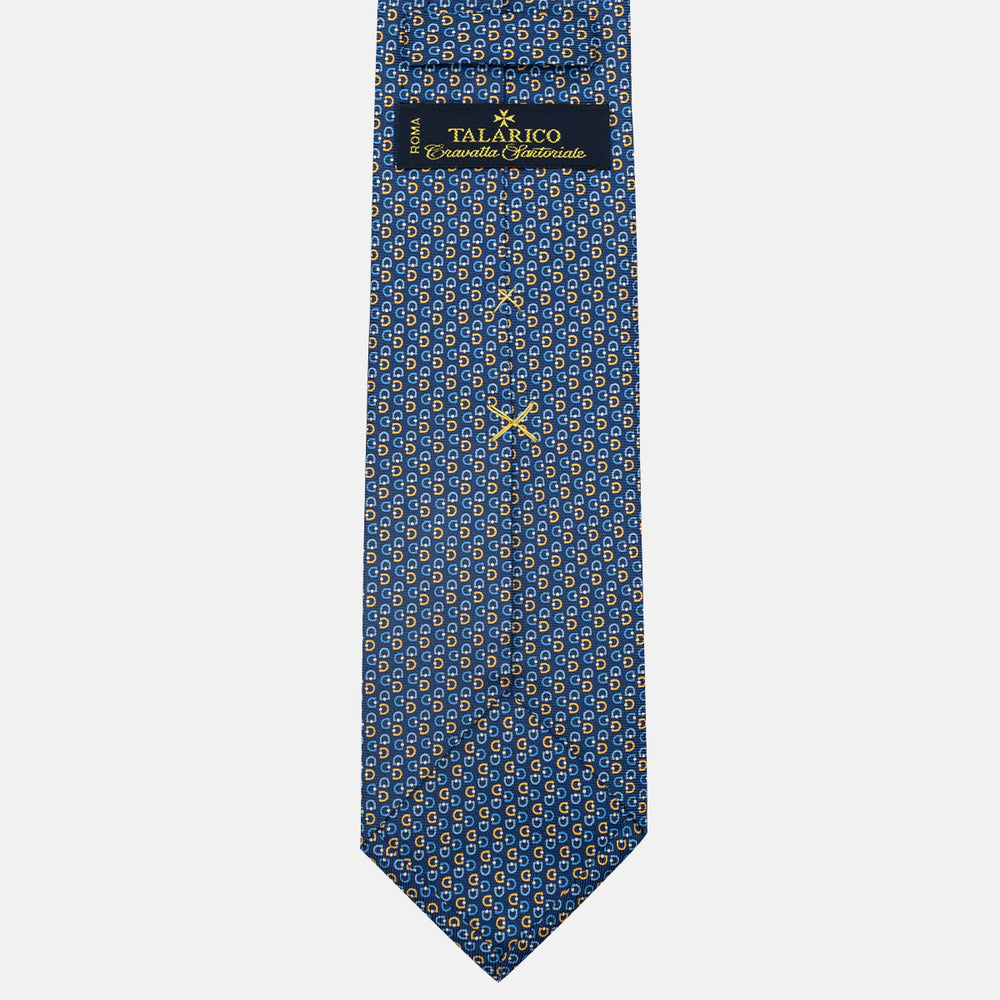 3-Fold Silk Tie, Micro Pattern, Blue and Yellow - JC060099_4