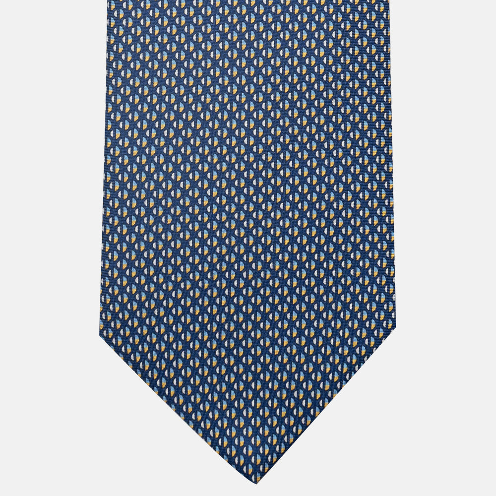 3-Fold Silk Tie, Micro Pattern, Blue and Yellow - JC060269_5