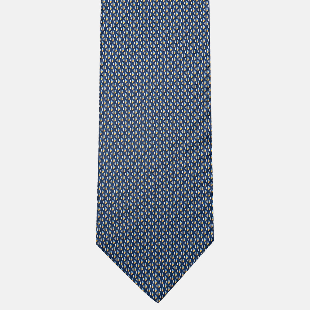 3-Fold Silk Tie, Micro Pattern, Blue and Yellow - JC060269_5