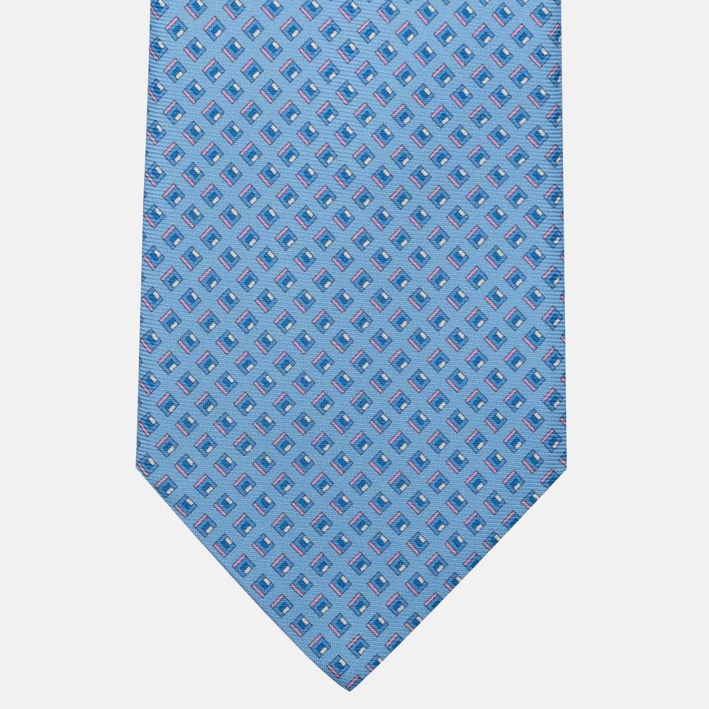 3-Fold Silk Tie, Micro Pattern, Light Blue Pink - JC061849_1