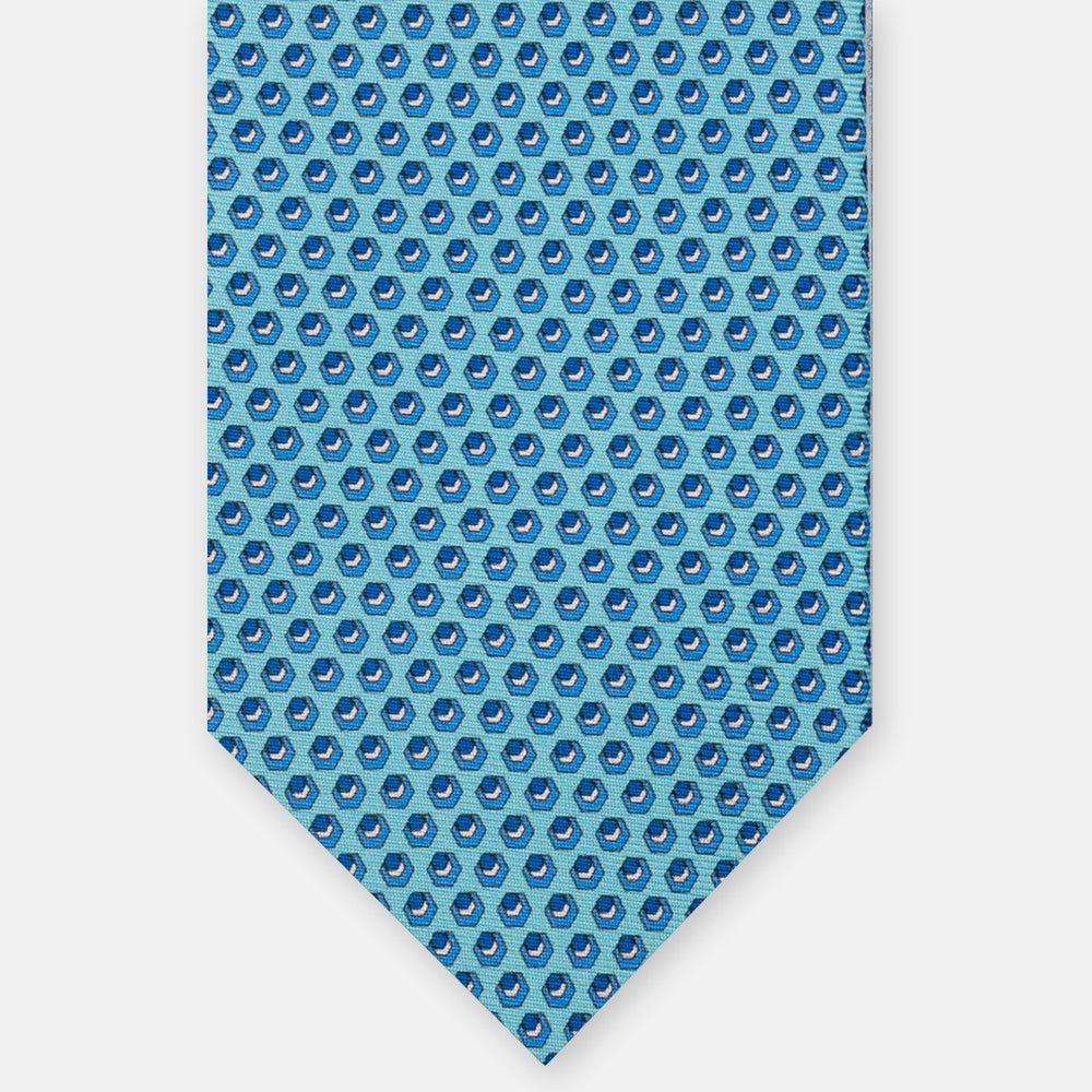 3-Fold Silk Tie, Micro Pattern, Aqua - JC061860_1 T