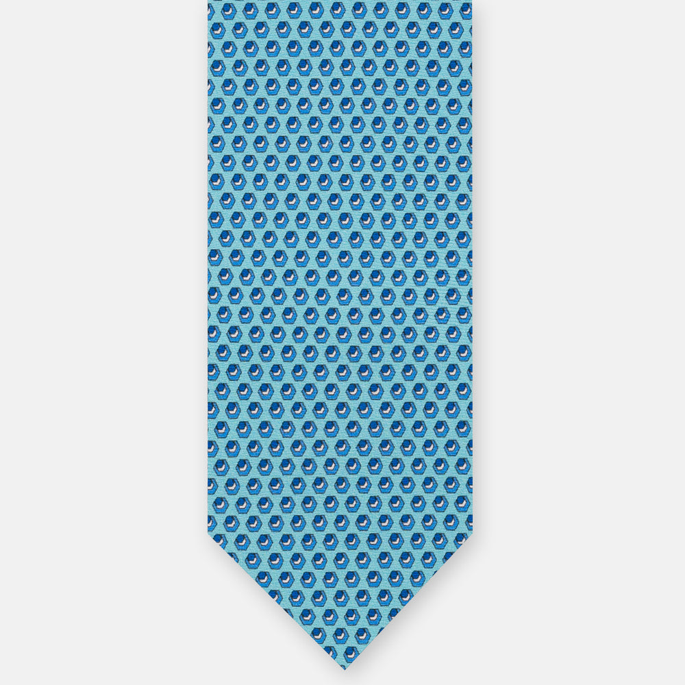 3-Fold Silk Tie, Micro Pattern, Aqua - JC061860_1 T