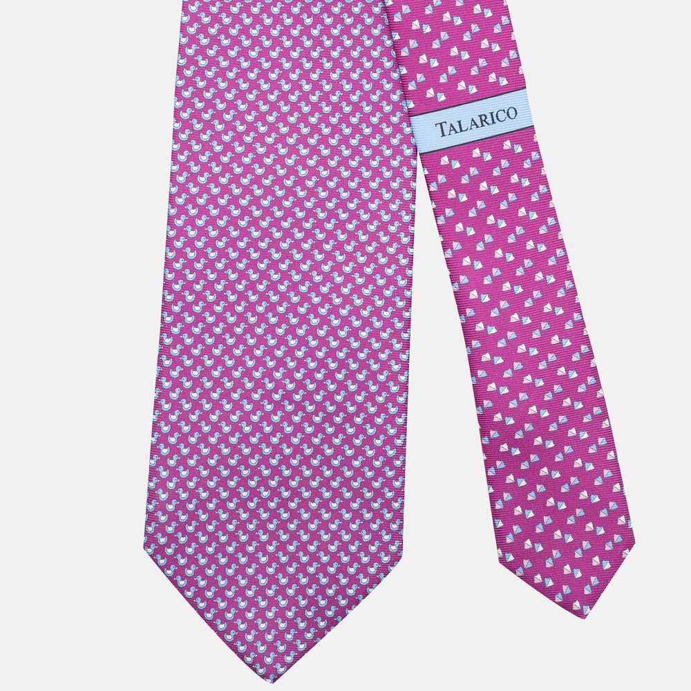 Cravatta 3 pieghe in Seta, Fantasia Paperelle, Magenta - JC062778_1