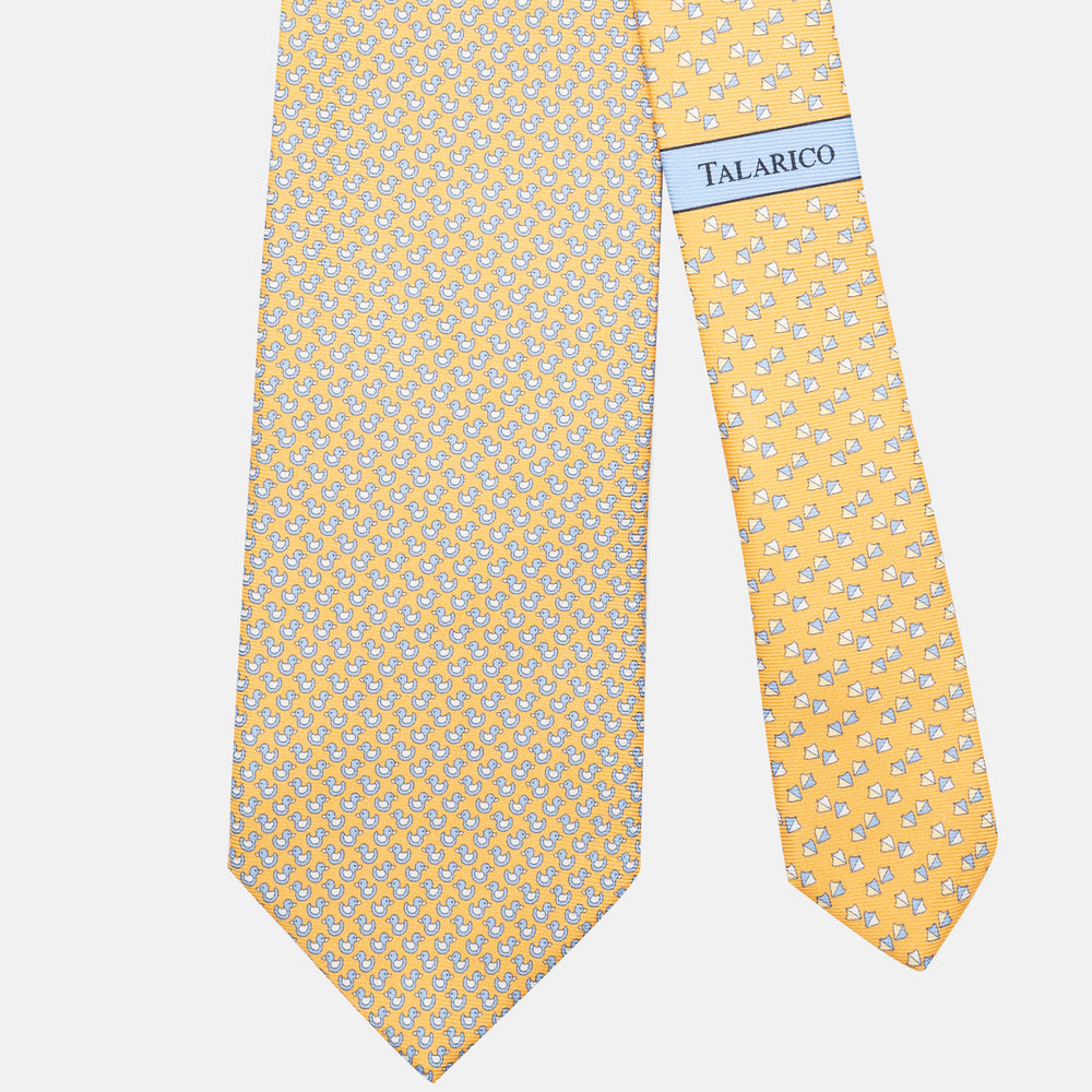 Cravatta 3 pieghe in Seta, Fantasia Paperelle, Giallo - JC062778_2