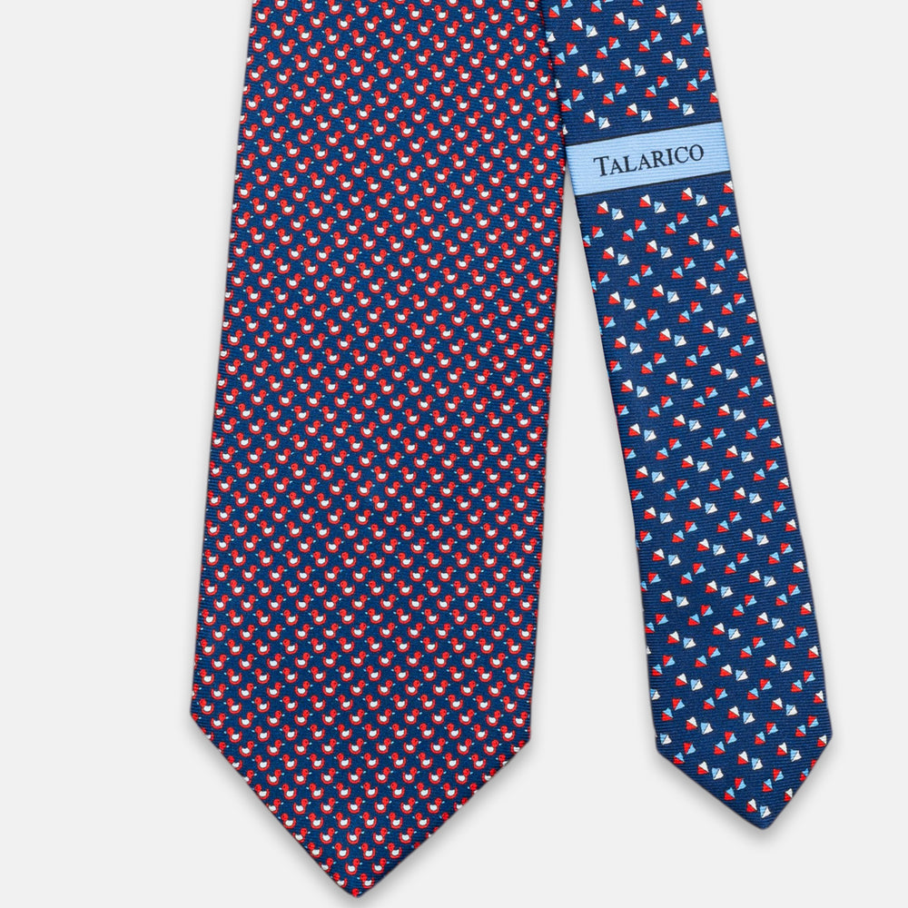 3-Fold Silk Tie, Duck Print, Blue and Red - JC062778_3