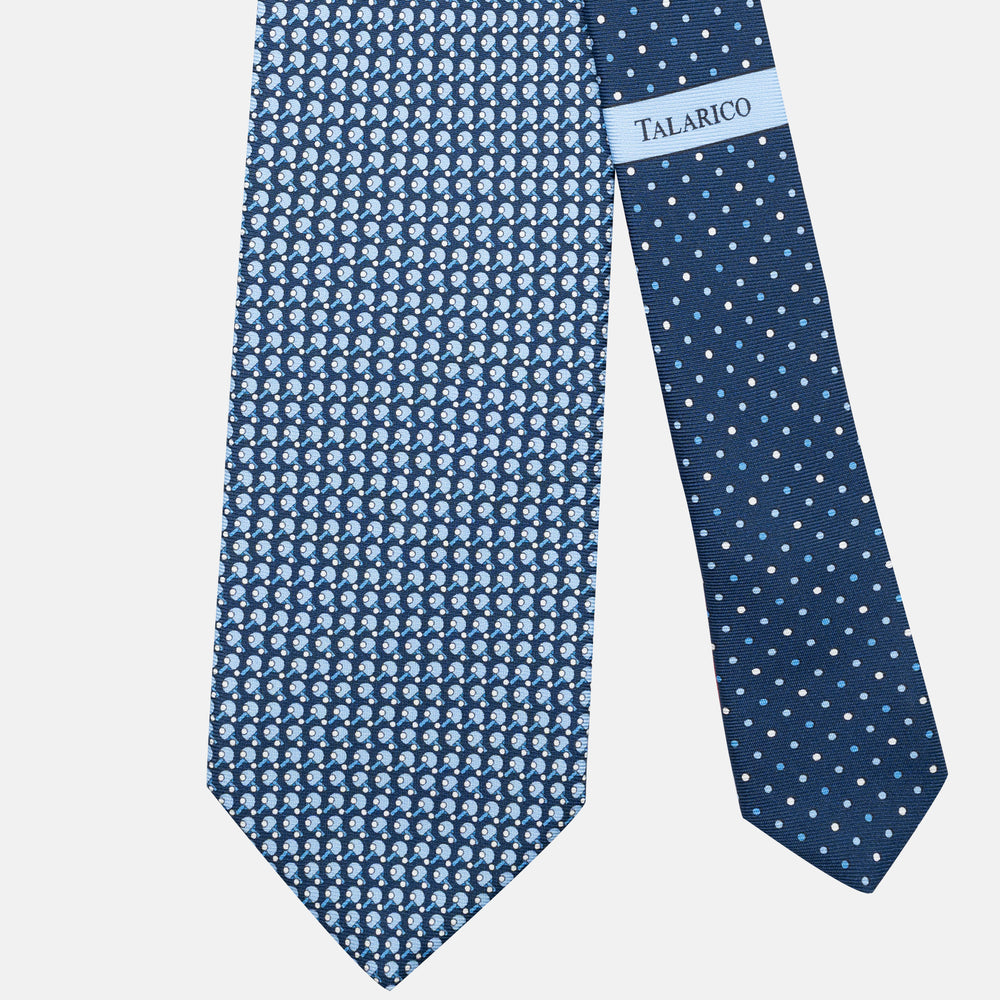3-Fold Silk Tie, Racket Pattern, Blue - JC062784_1