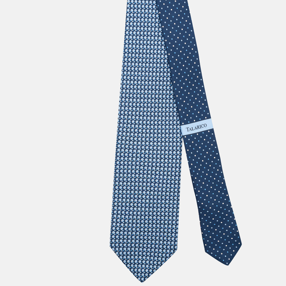 3-Fold Silk Tie, Racket Pattern, Blue - JC062784_1
