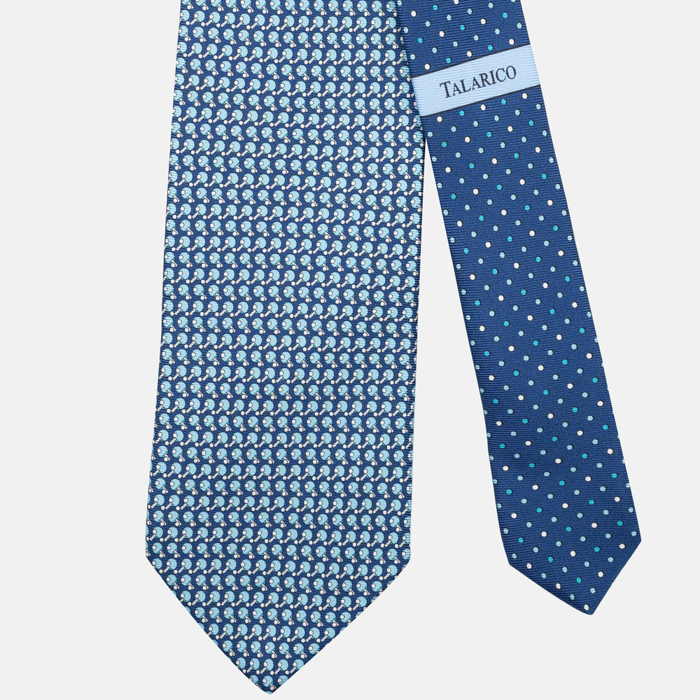 3-Fold Silk Tie, Racket Pattern, Light Blue - JC062784_2