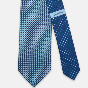 Cravatta 3 pieghe in Seta, Fantasia Racchettoni, Blu Piscina - JC062784_2