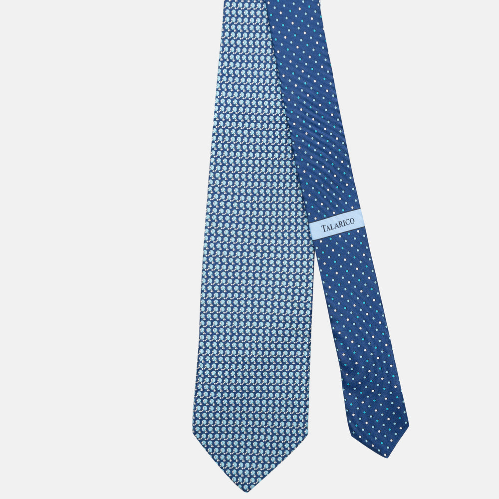 3-Fold Silk Tie, Racket Pattern, Light Blue - JC062784_2
