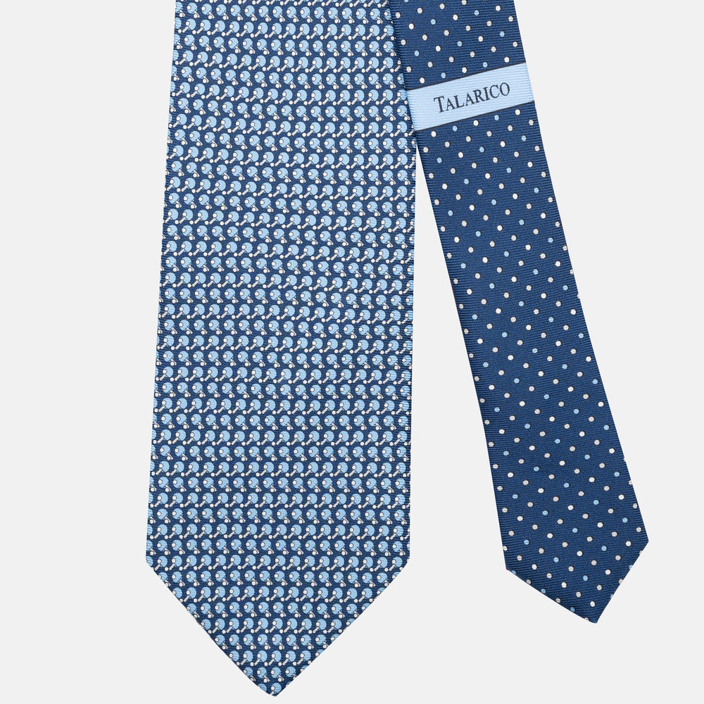 3-Fold Silk Tie, Racket Pattern, Blue and Grey - JC062784_3