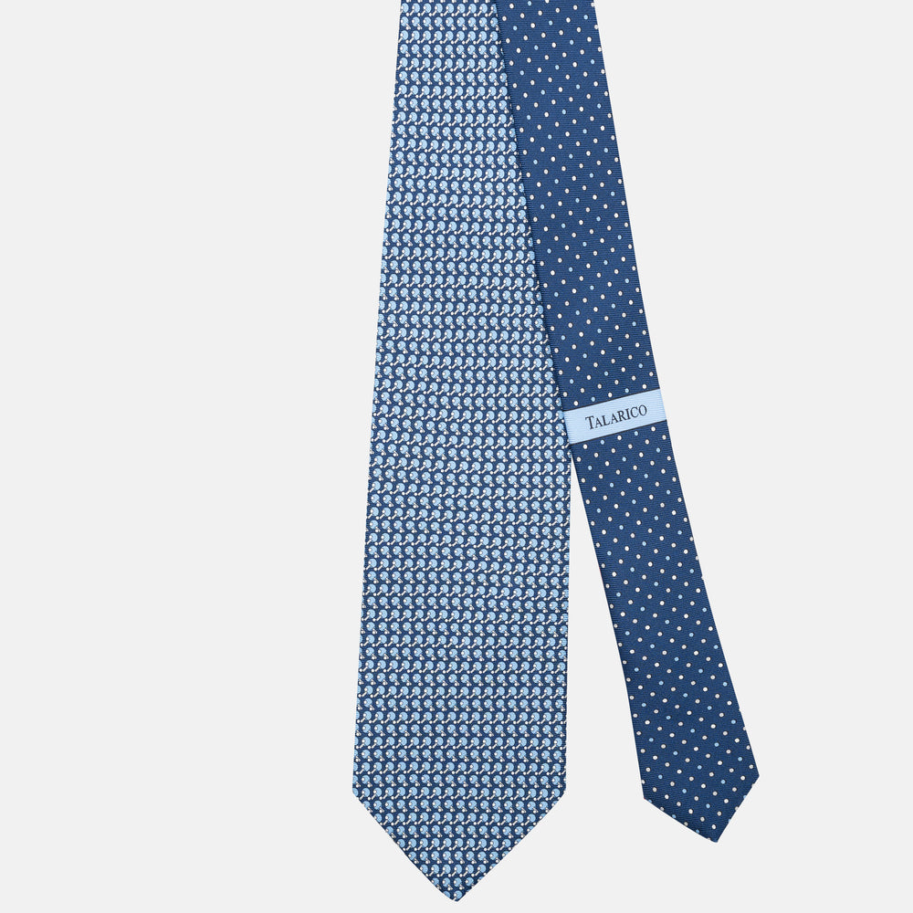 3-Fold Silk Tie, Racket Pattern, Blue and Grey - JC062784_3
