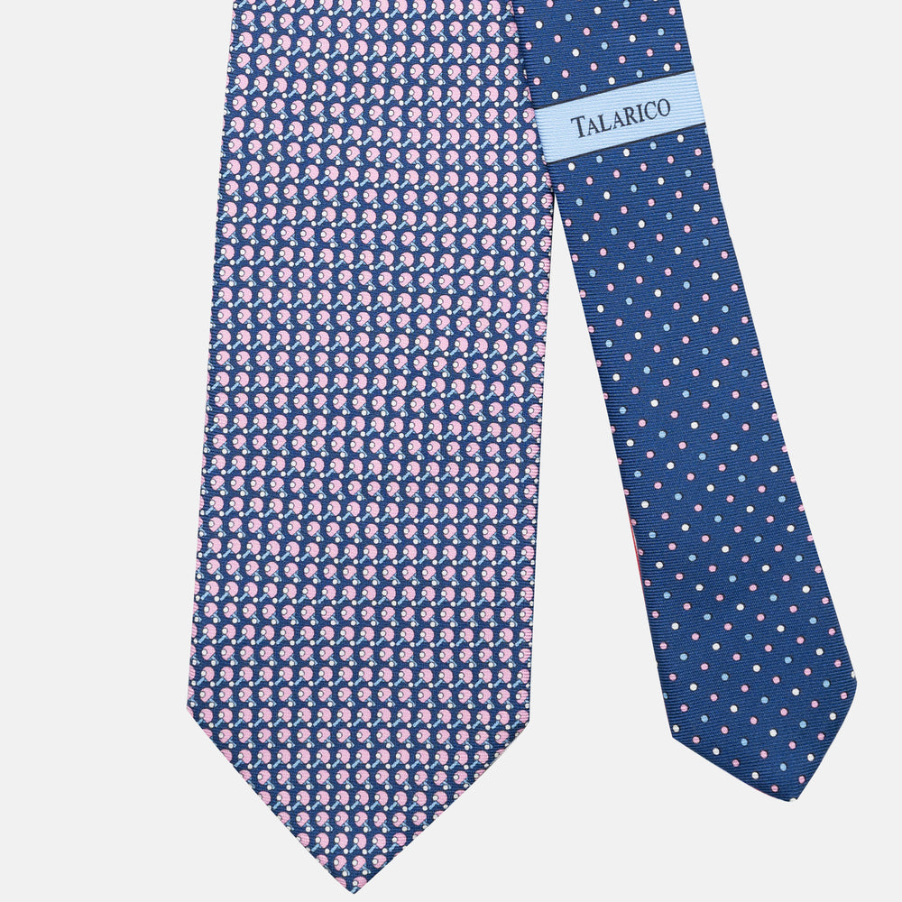 3-Fold Silk Tie, Racket Pattern, Blue Pink - JC062784_5