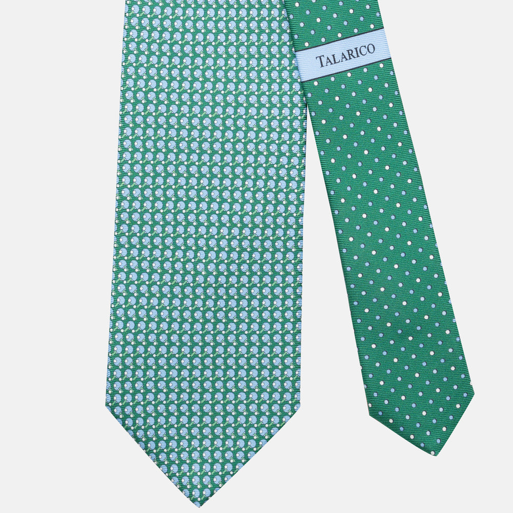 3-Fold Silk Tie, Racket Pattern, Green - JC062784_6