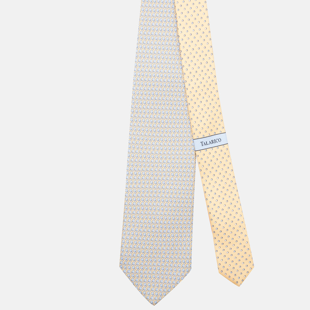 3-Fold Silk Tie, Racket Pattern, Yellow - JC062784_7