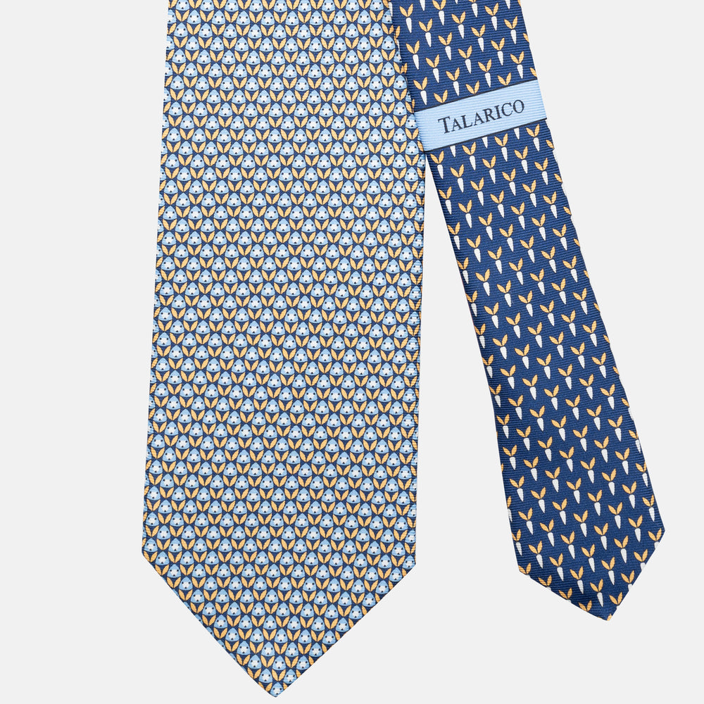 3-Fold Silk Tie, Rabbit Pattern, Blue and Yellow - JC062786_4