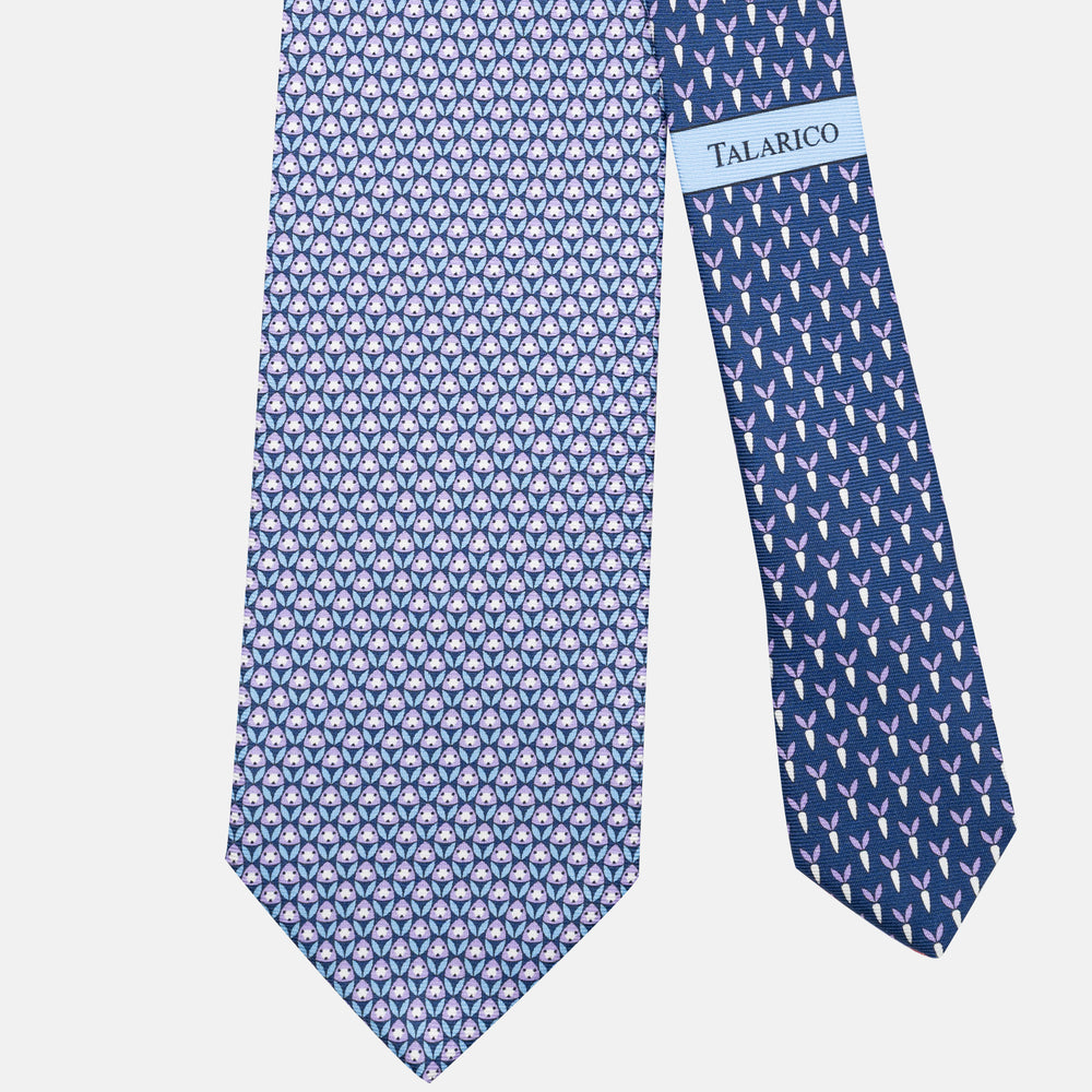 3-Fold Silk Tie, Rabbit Pattern, Blue and Lilac - JC062786_5