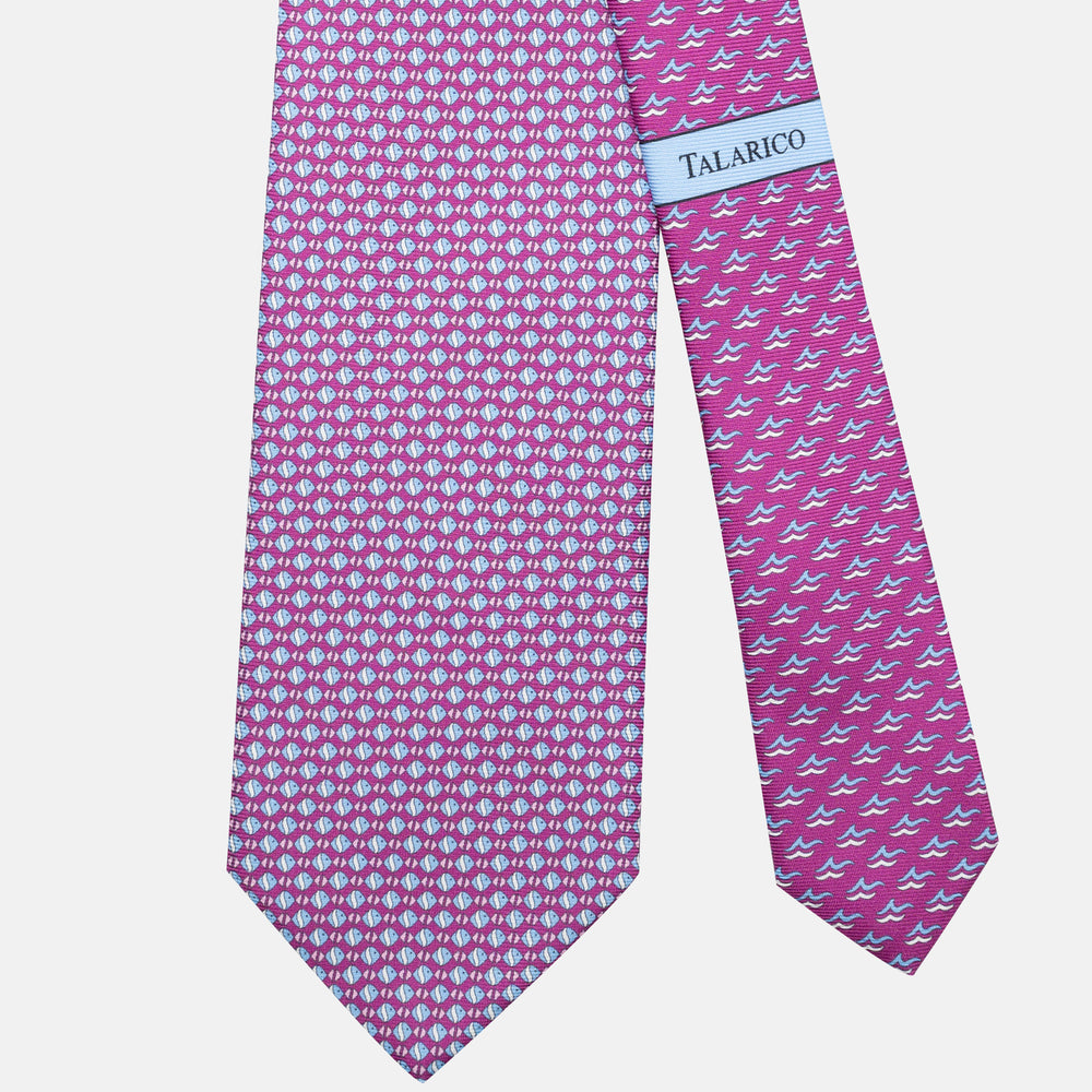 3-Fold Silk Tie, Fish Pattern, Magenta - JC062787_1