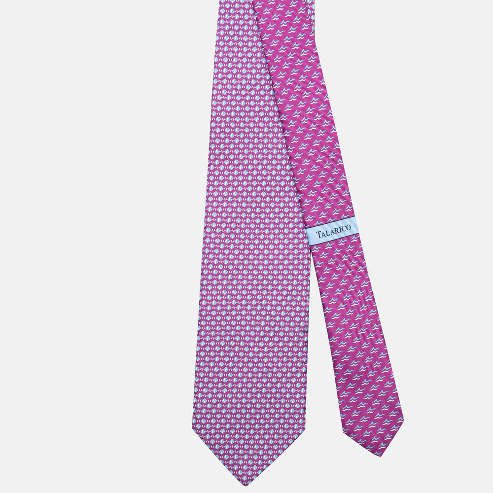 3-Fold Silk Tie, Fish Pattern, Magenta - JC062787_1