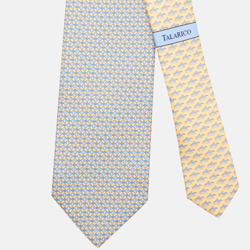 3-Fold Silk Tie, Fish Pattern, Yellow - JC062787_3