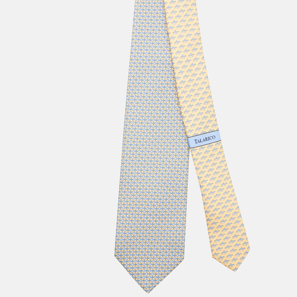 3-Fold Silk Tie, Fish Pattern, Yellow - JC062787_3