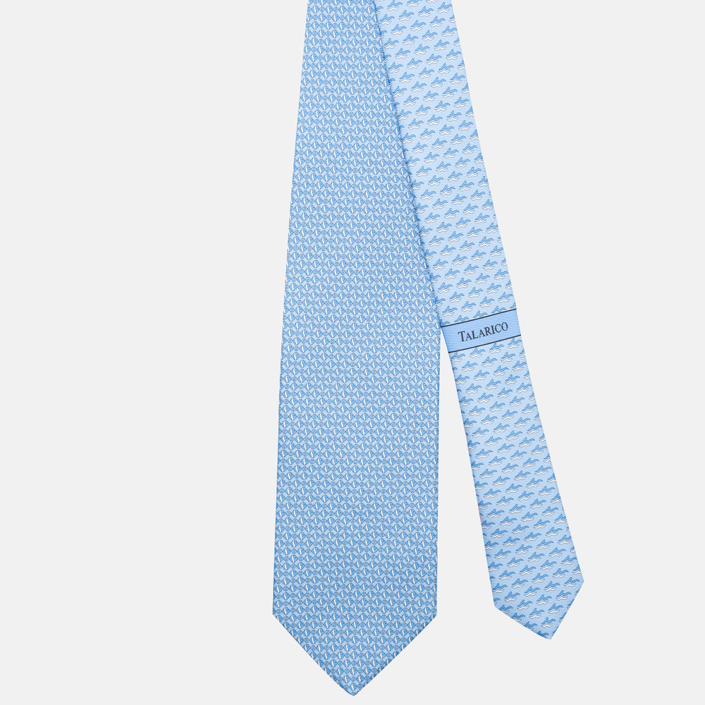 3-Fold Silk Tie, Fish Pattern, Light Blue - JC062787_6