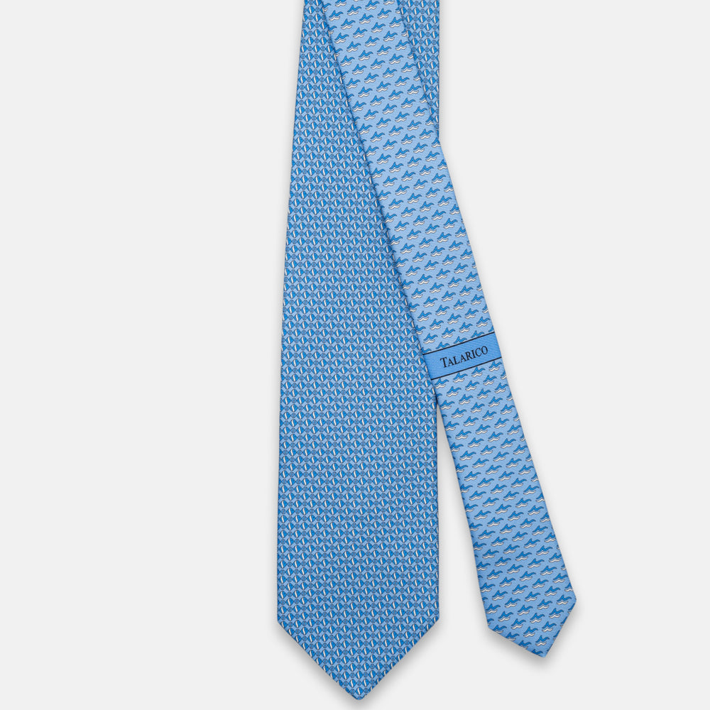3-Fold Silk Tie, Fish Pattern, Light Blue - JC062787_6