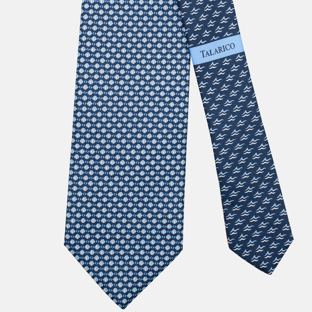 3-Fold Silk Tie, Fish Pattern, Blue - JC062787_7
