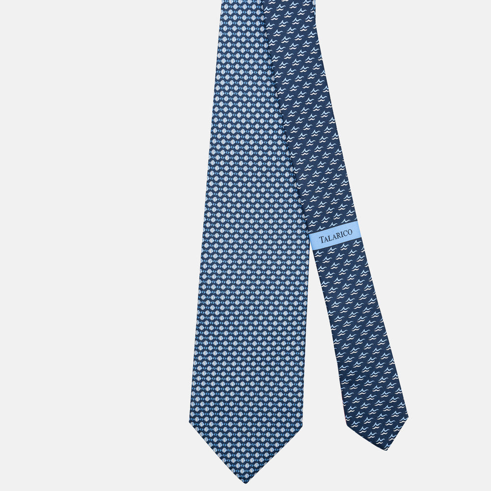3-Fold Silk Tie, Fish Pattern, Blue - JC062787_7