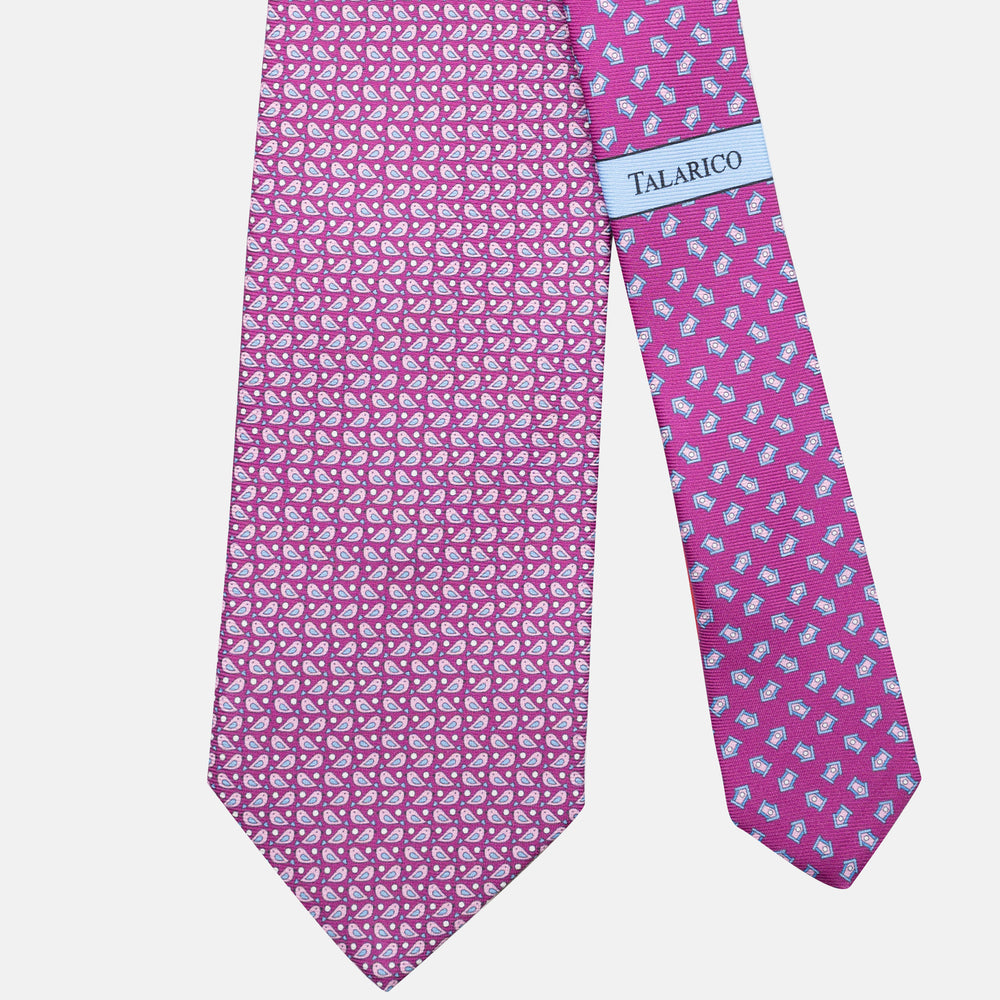 3-Fold Silk Tie, Sparrow Pattern, Magenta - JC062789_1