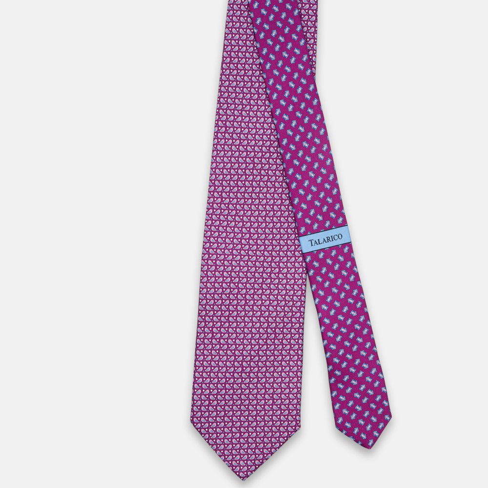 3-Fold Silk Tie, Sparrow Pattern, Magenta - JC062789_1