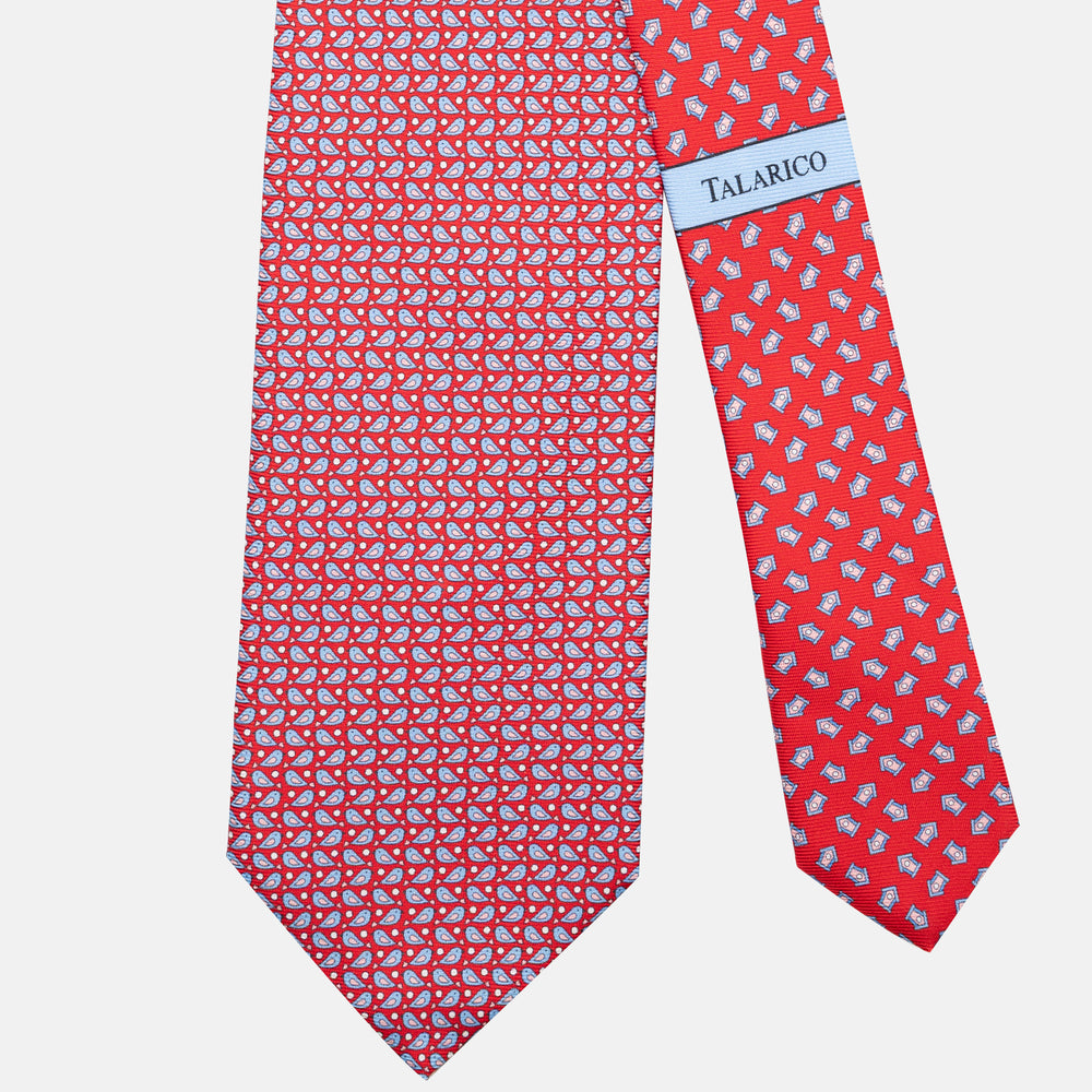 3-Fold Silk Tie, Sparrow Pattern, Red - JC062789_2