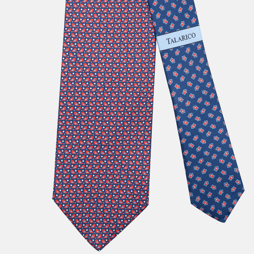 3-Fold Silk Tie, Sparrow Pattern, Blue and Red - JC062789_4