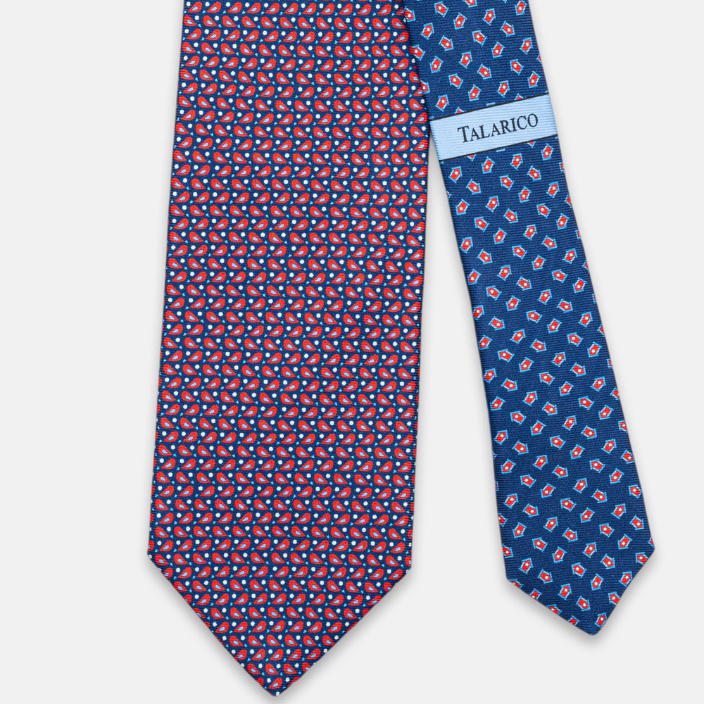 3-Fold Silk Tie, Sparrow Pattern, Blue and Red - JC062789_4
